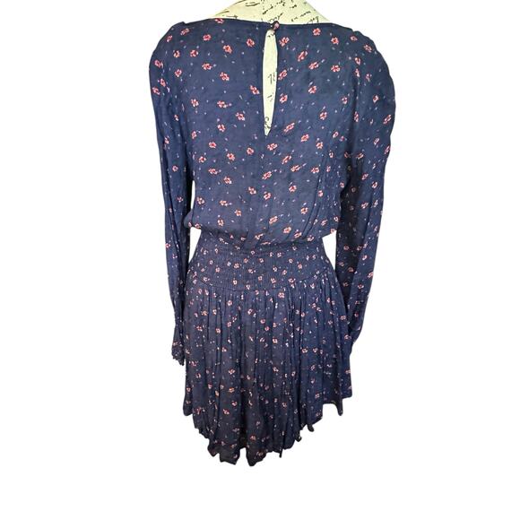Kimchi Navy Floral Boho Smocked Waist Mini Dress Size M Coquette IndieSleaze - Picture 3 of 8
